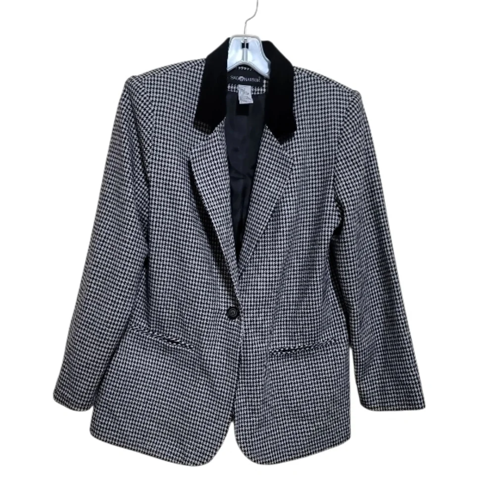 Sag Harbor Women Black and White Houndstooth Blazer Jacket Size 10